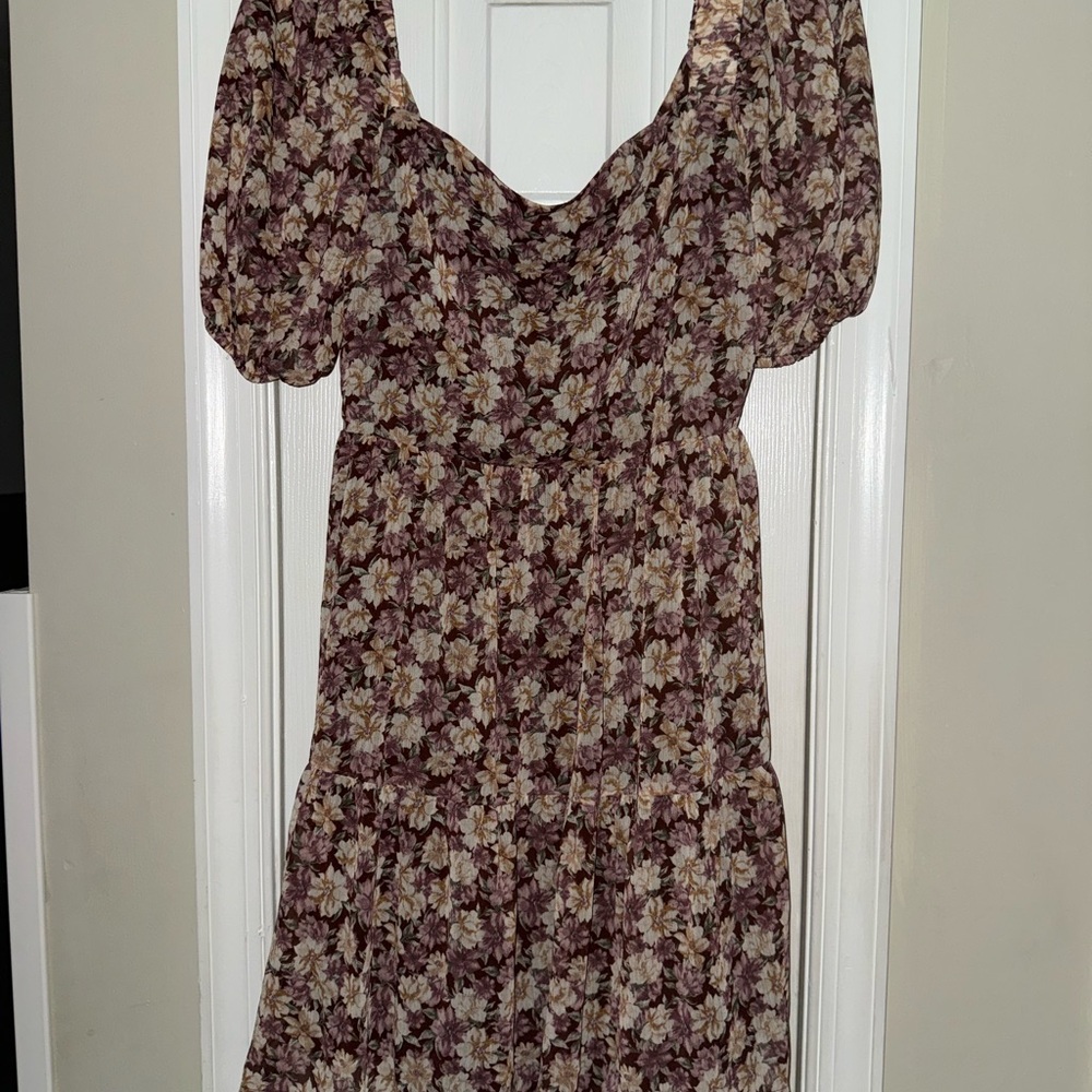 Sadie & Sage Brown Cream Floral Puff Sleeve Mini Sundress